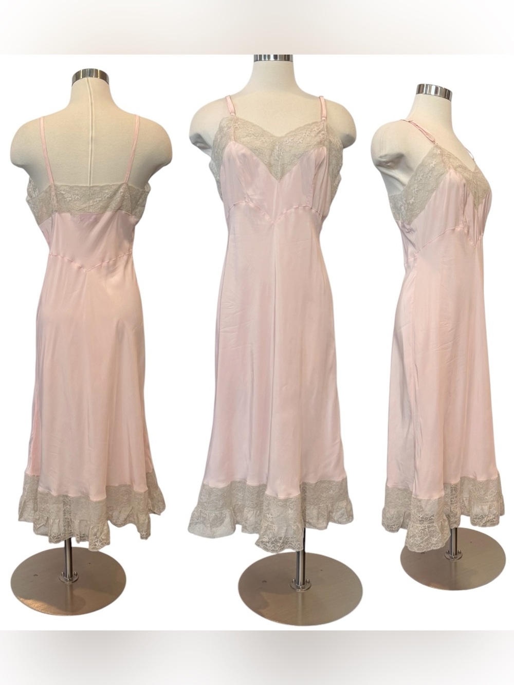 1940s Silky Rayon Pink Ivory Lace Skycharmer Skylon Vintage Full Slip Dress 18 L - Picture 13 of 13